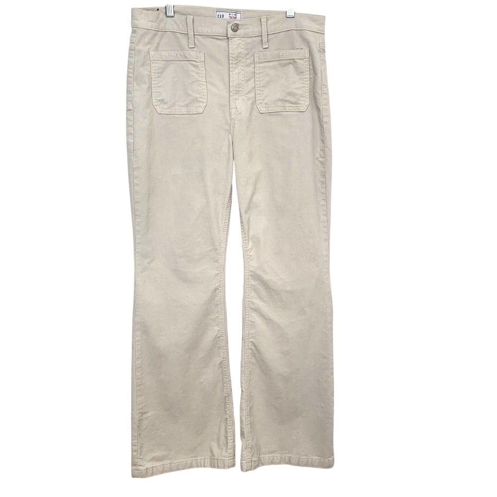 Gap 70s Flare High Rise Corduroy Pants Beige Patch Pocket 31 12 Short 29" Women